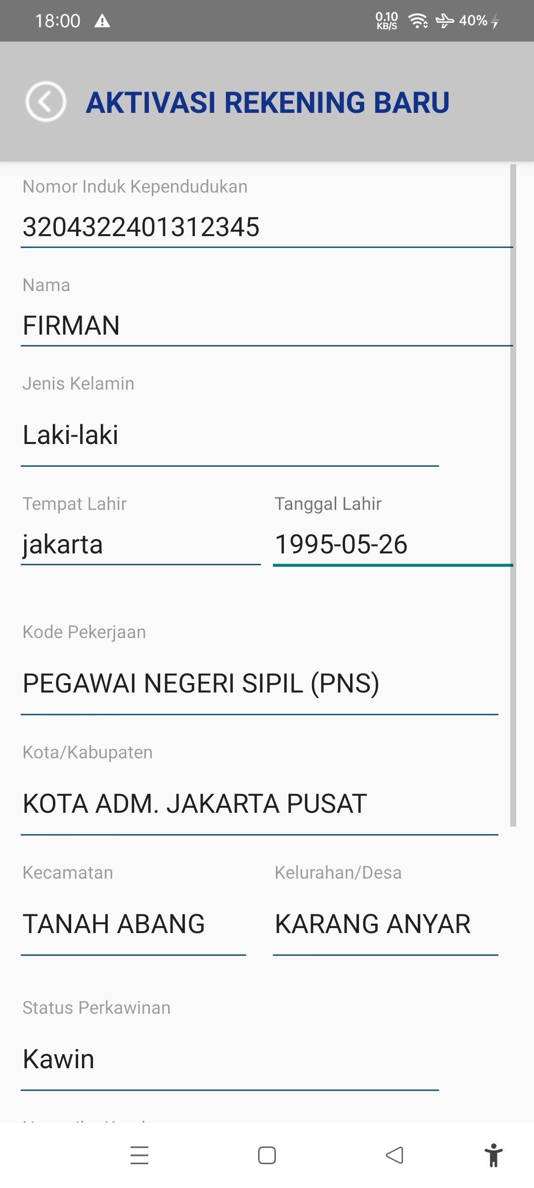 Registrasi Rekening Baru